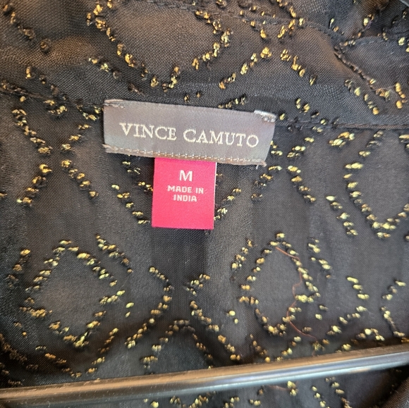 Vince Camuto Women's Blouse Sz M Black Burnout With Sparkle Gold Front Button - Picture 4 of 11